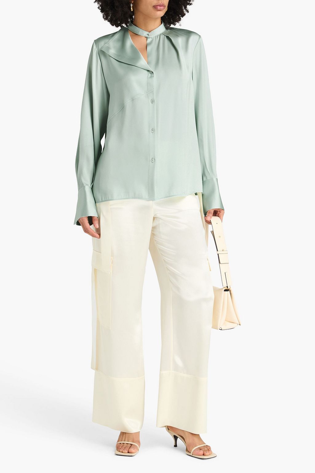 JIL SANDER Draped cutout silk-satin shirt