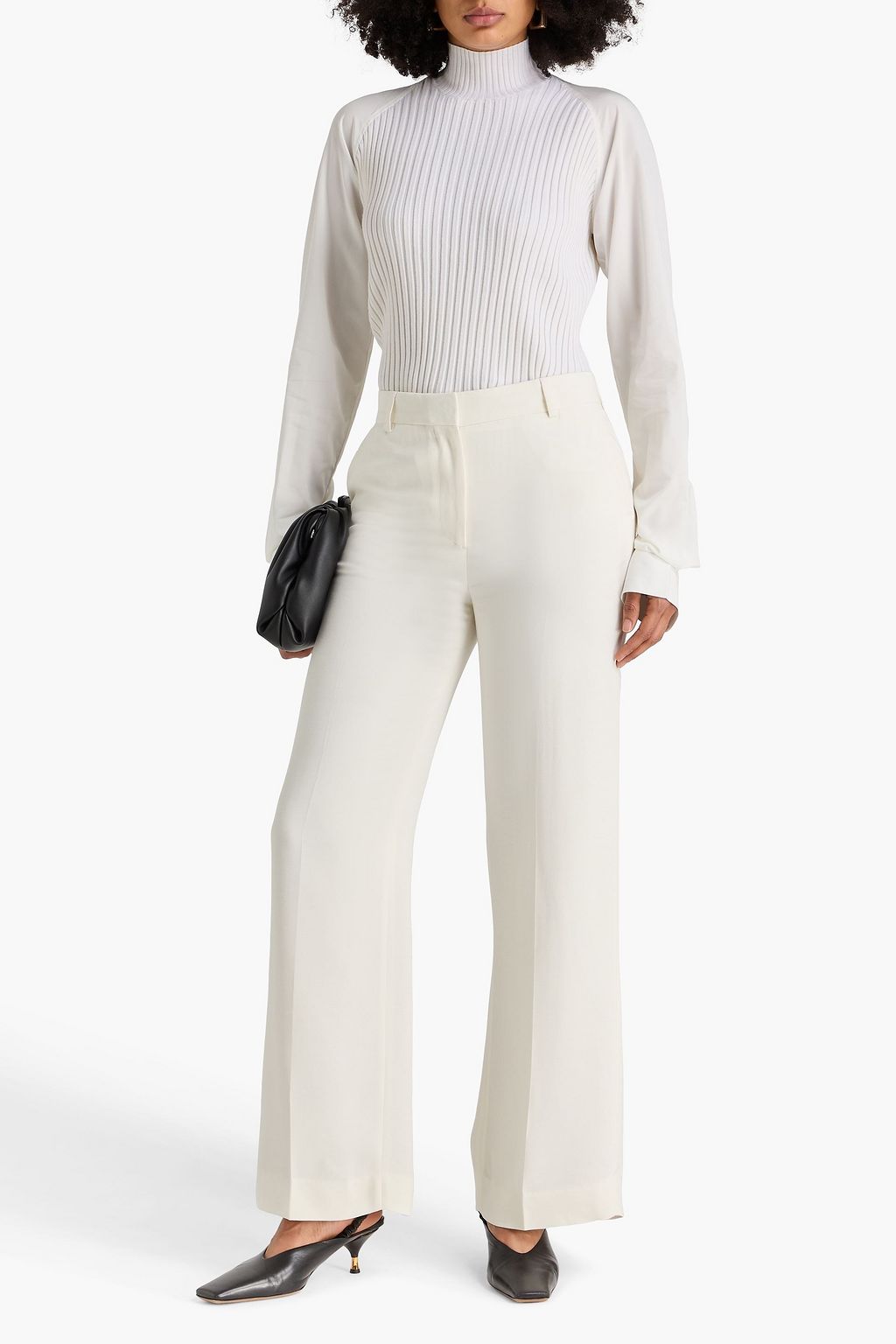 TOTEME Poplin-paneled ribbed wool-blend turtleneck sweater