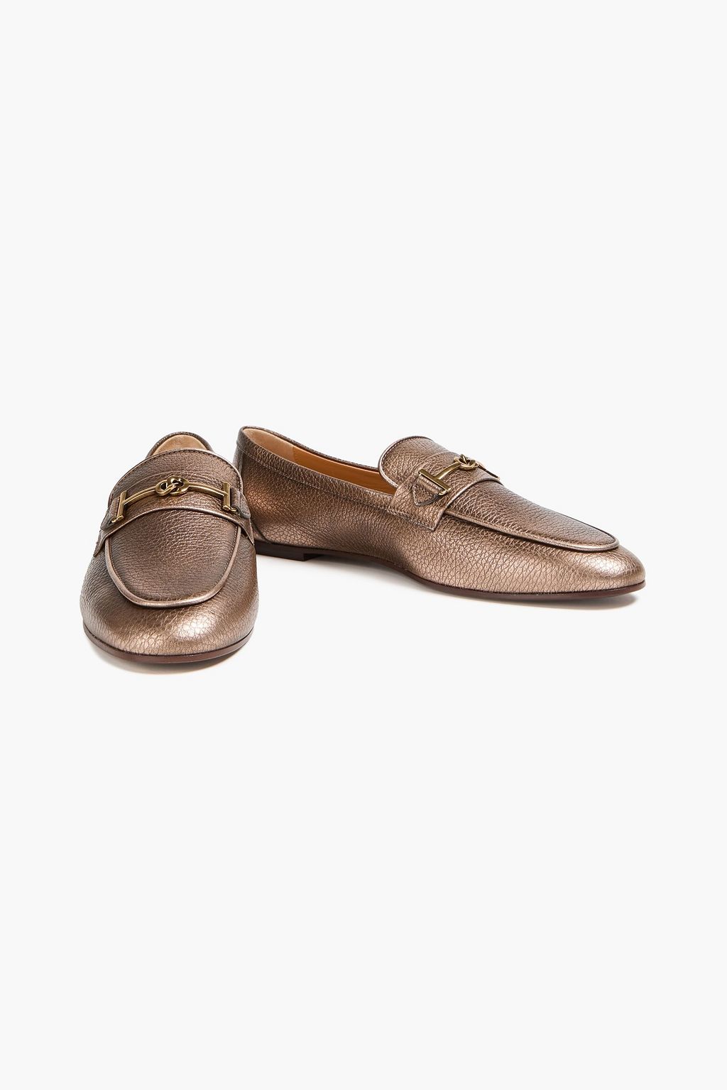 TOD'S Metallic pebbled-leather loafers