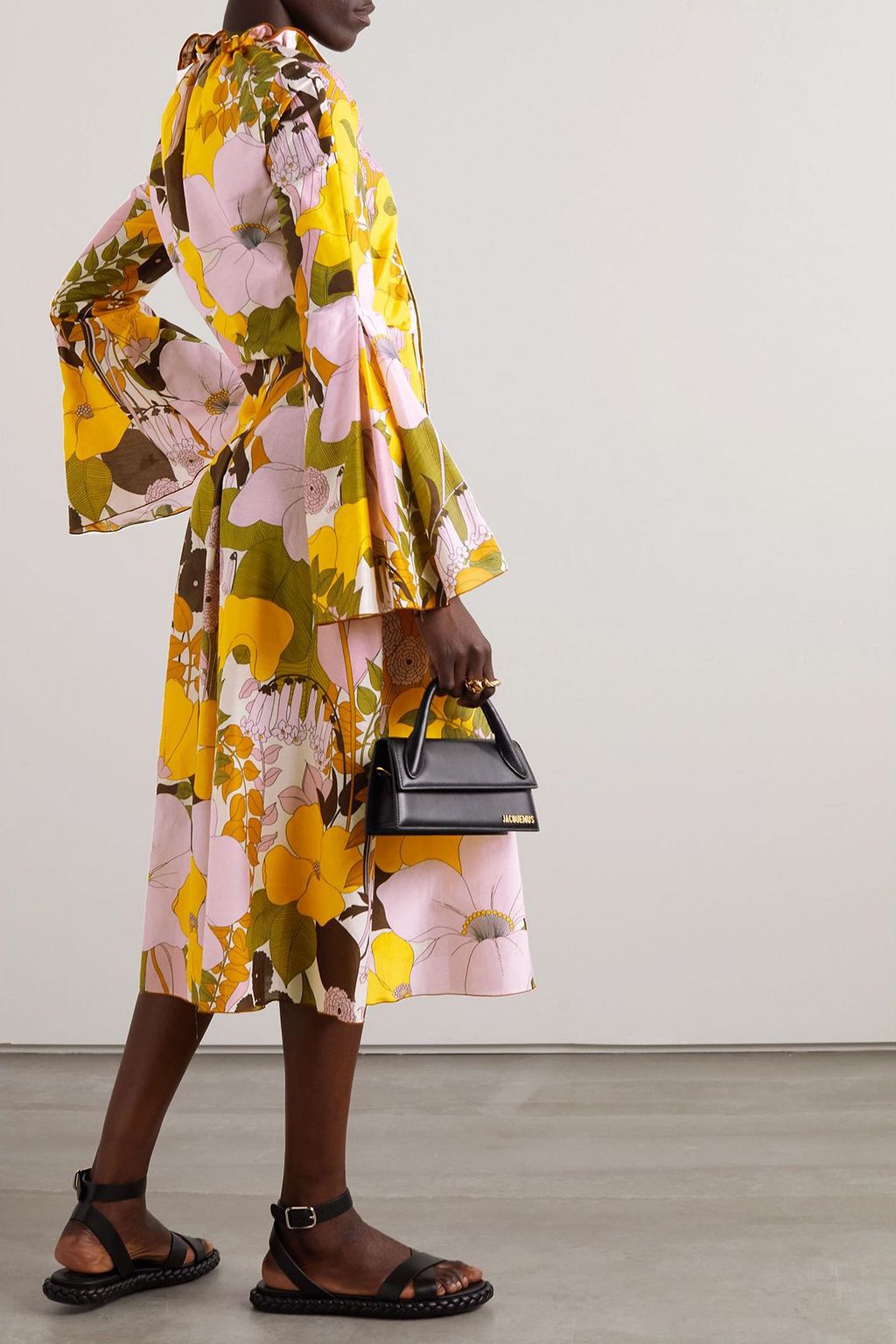 LA DOUBLEJ فستان كازانوفا متوسط الطول من مزيج حرير والقطن وبطبعة الأزهار