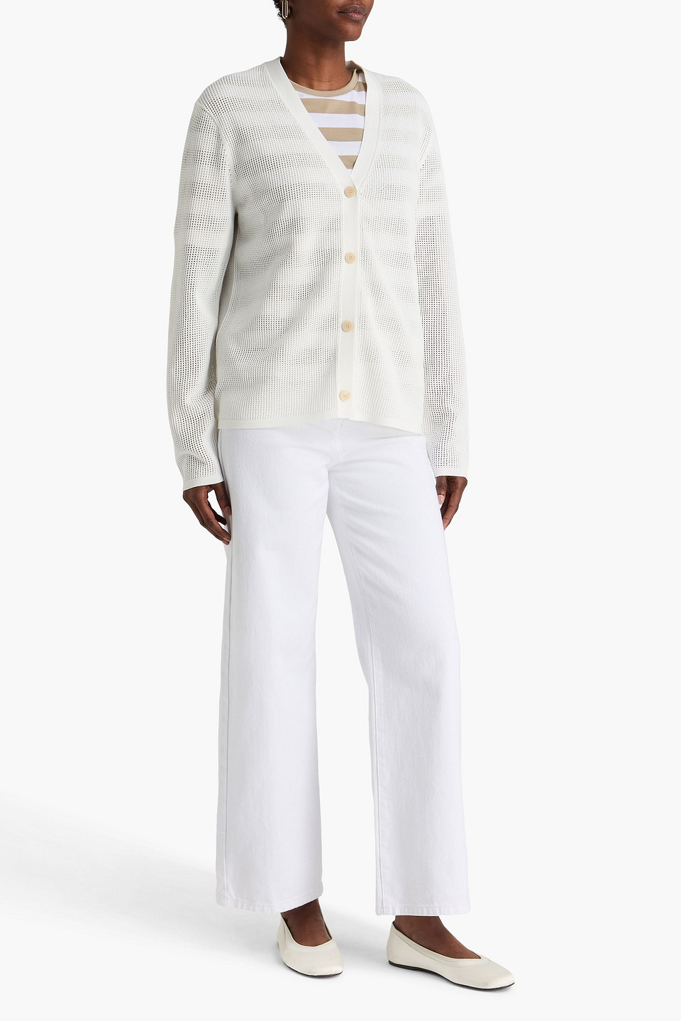  Theory - Cardigan Aus Pointelle-strick - Weiß - L 