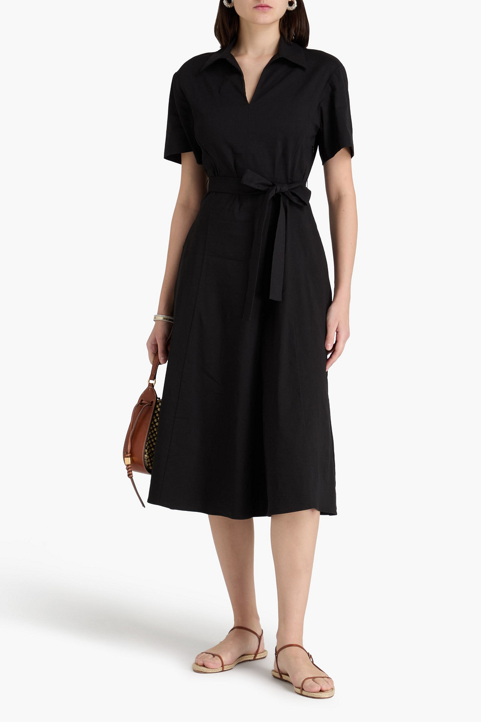  Theory - Midikleid Aus Einer Leinenmischung - Schwarz - Us 0 