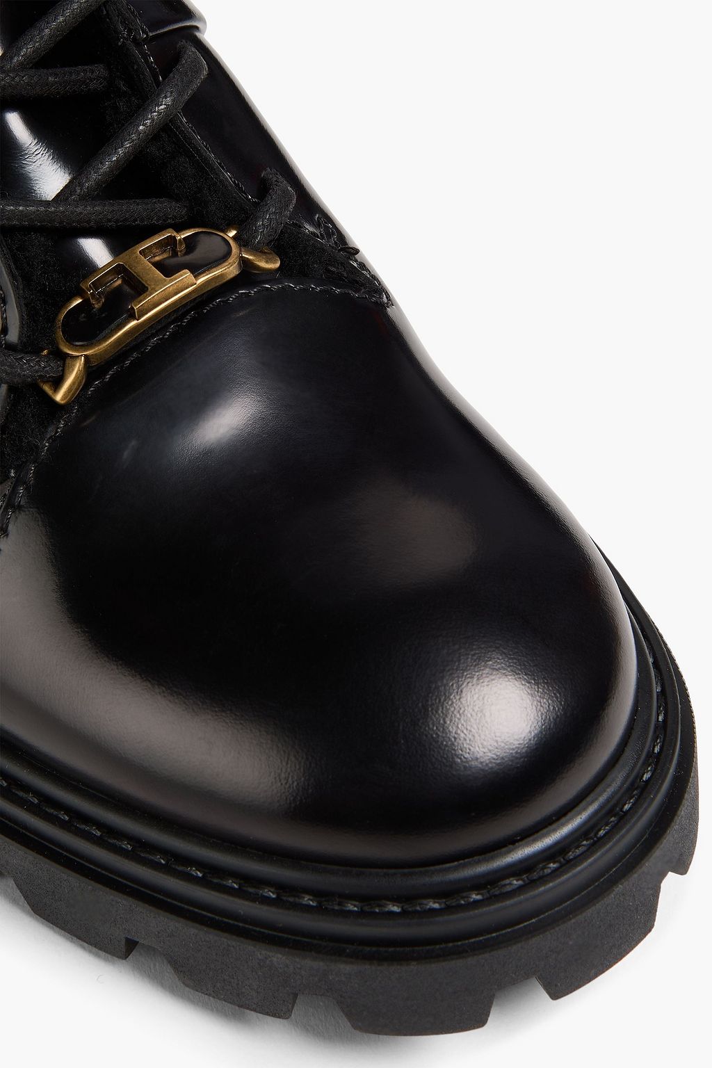 TOD'S Embellished glossed-leather combat boots