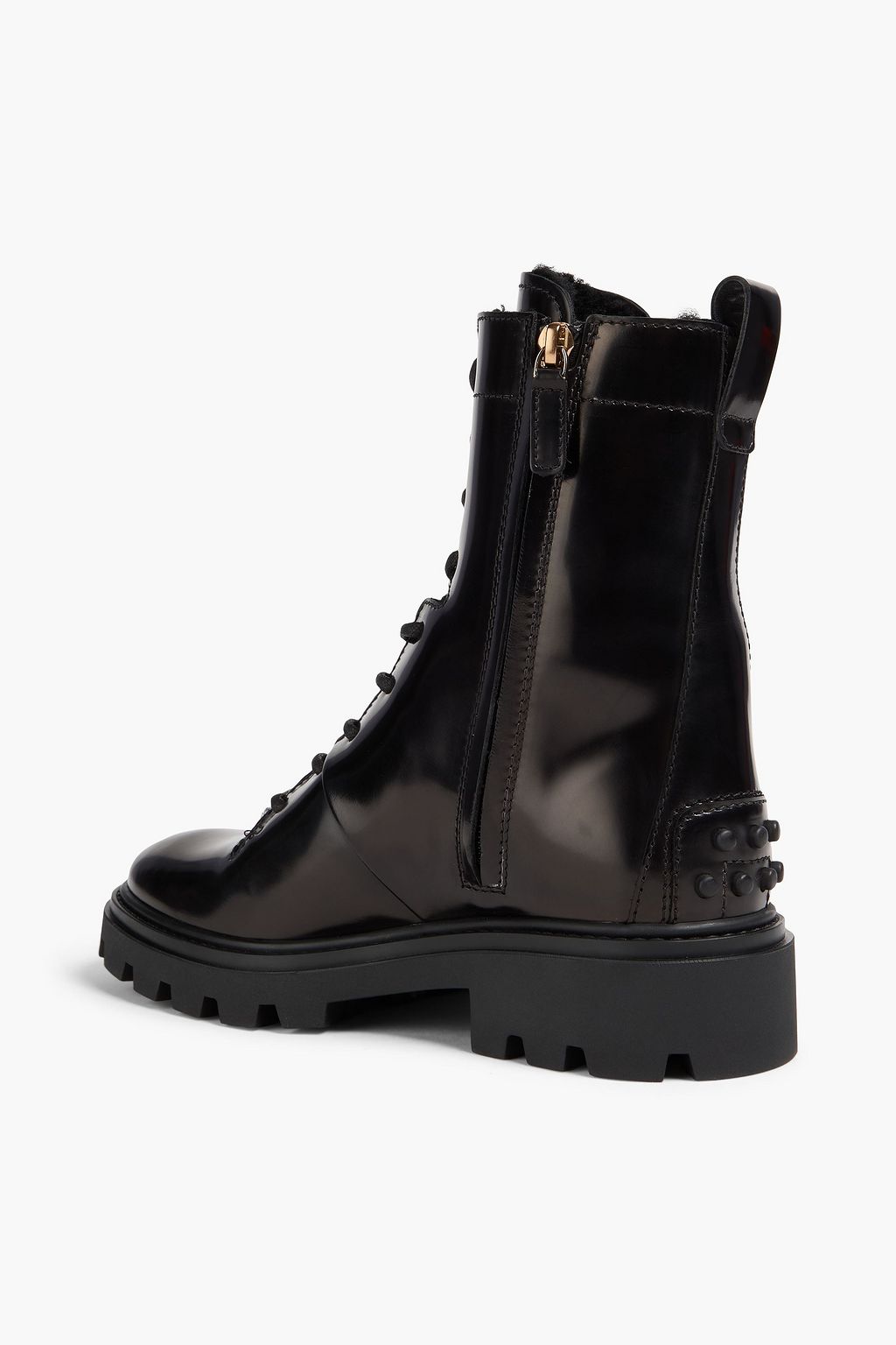 TOD'S Embellished glossed-leather combat boots