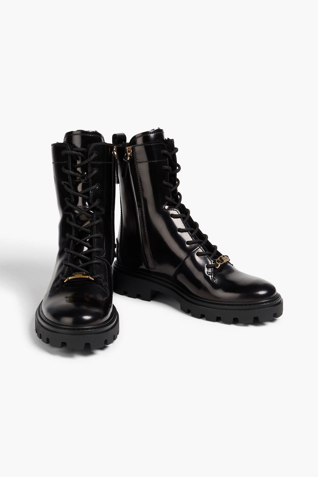 TOD'S Embellished glossed-leather combat boots