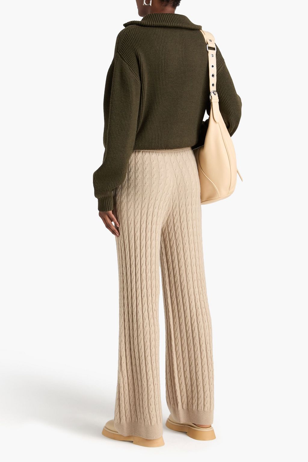 TOTEME Cable-knit wool and cashmere-blend wide-leg pants