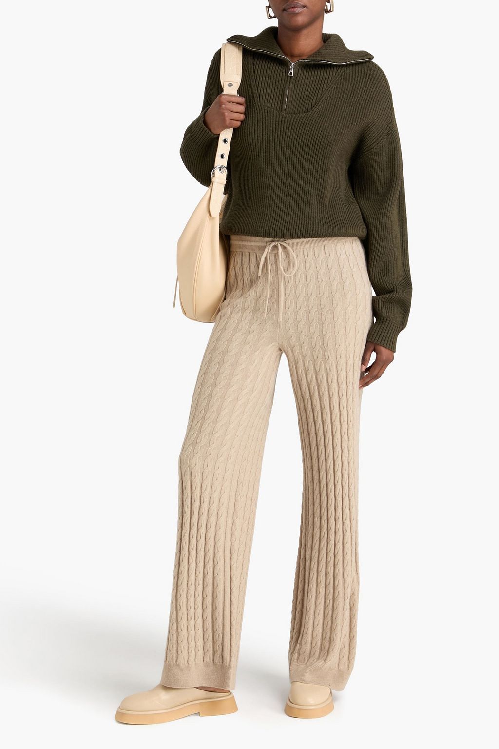 TOTEME Cable-knit wool and cashmere-blend wide-leg pants