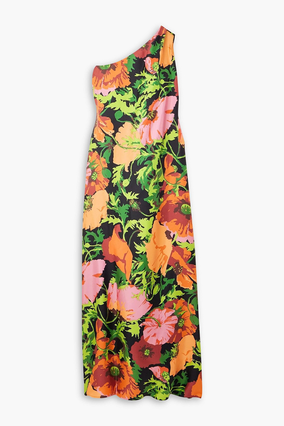 La Doublej Roy One-shoulder Floral-print Silk-twill Maxi Dress In Multi