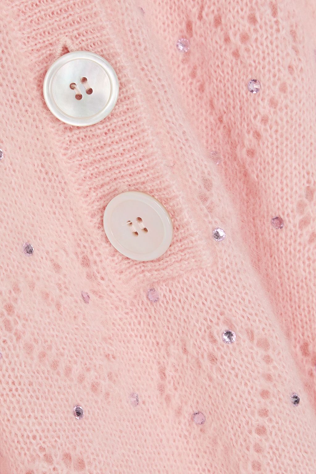 ALESSANDRA RICH Cropped crystal-embellished pointelle-knit mohair-blend sweater