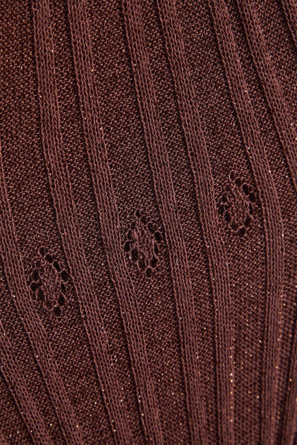 KNWLS Metallic ribbed-knit flared pants