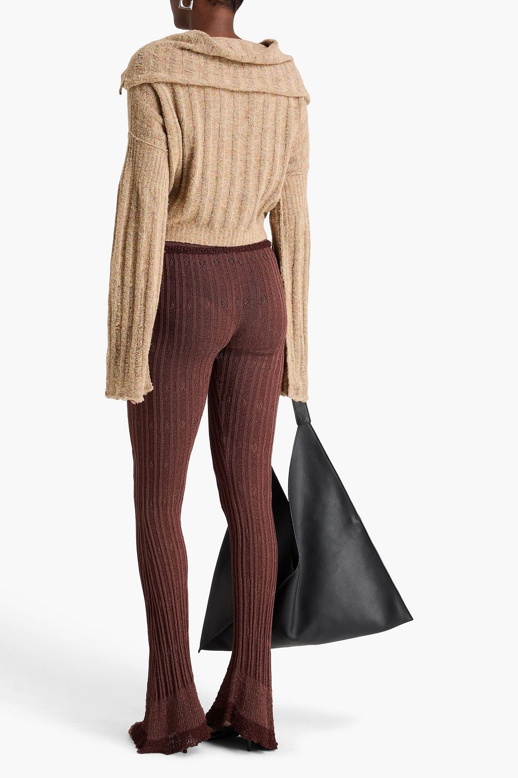 KNWLS Metallic ribbed-knit flared pants