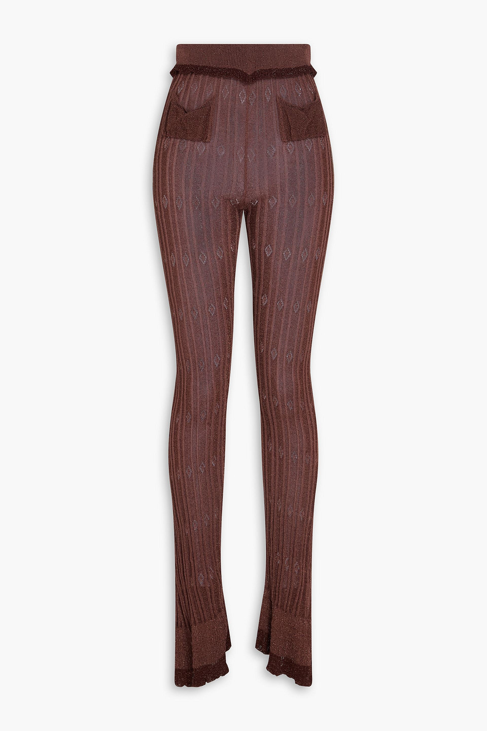 Knwls Metallic Ribbed-knit Flared Trousers In Brown