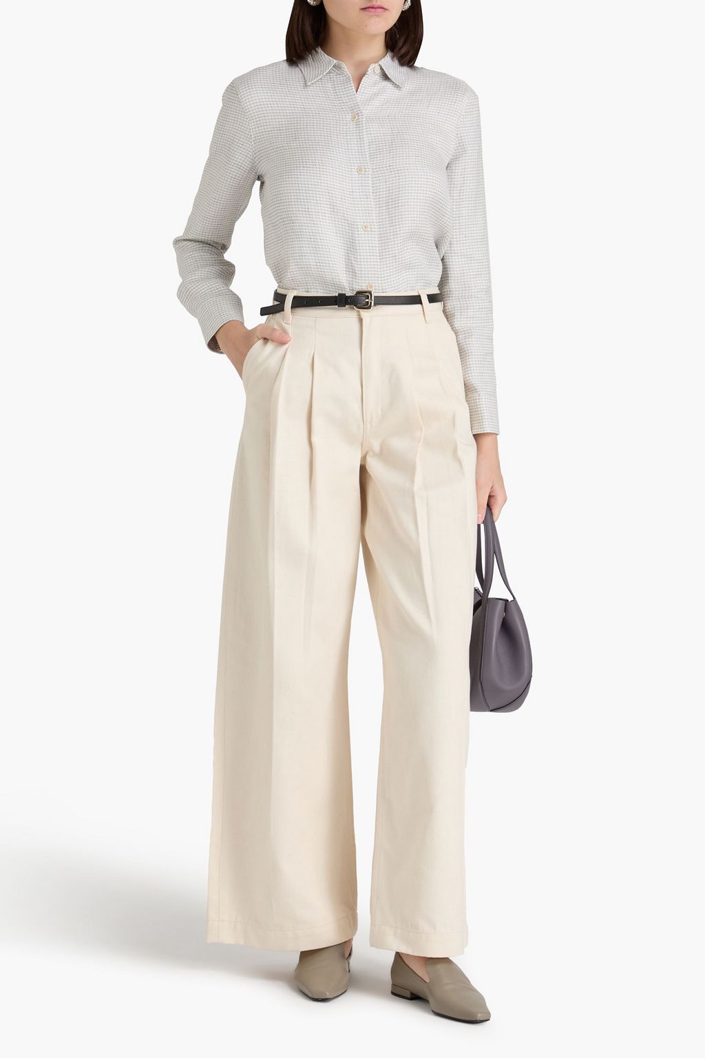 THEORY Pleated denim wide-leg pants