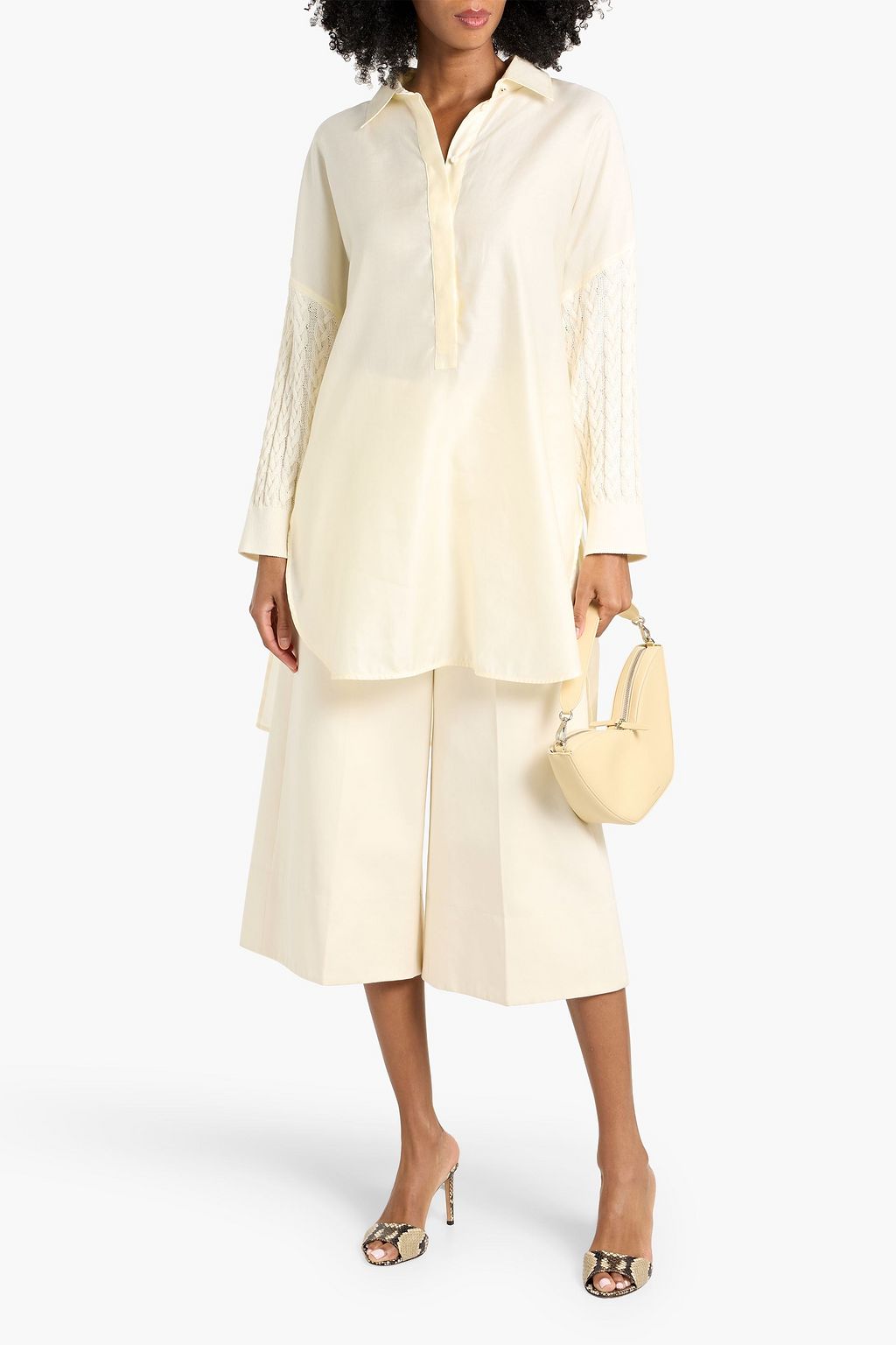 MAX MARA Zelante cable knit-paneled cotton-poplin shirt