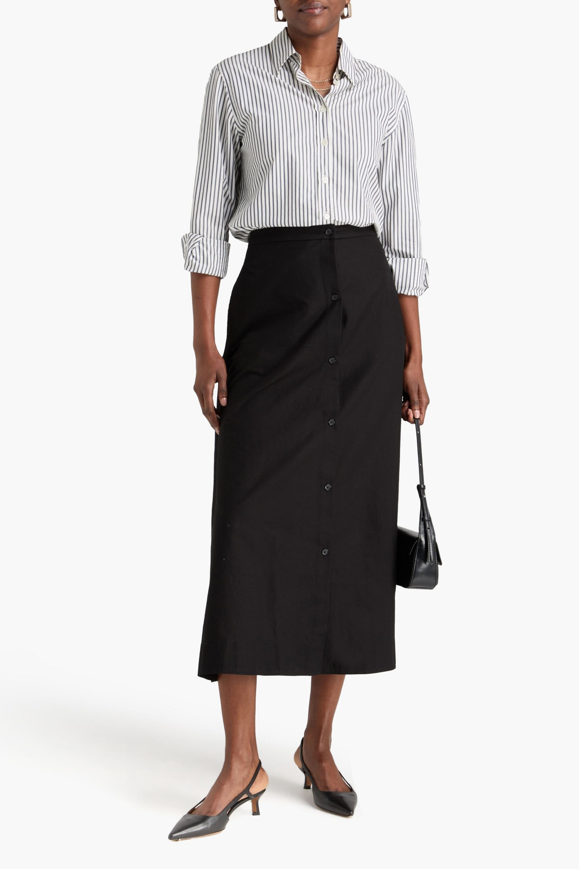 TOTEME Striped cotton-jacquard midi skirt