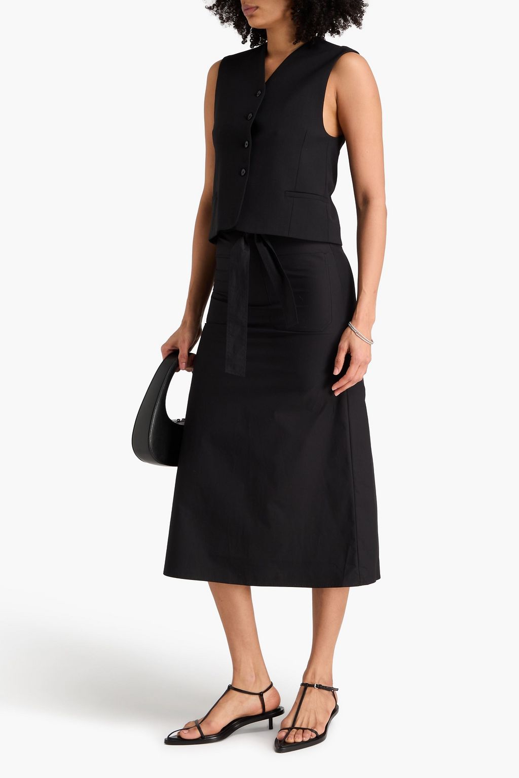 TOTEME Belted cotton-poplin midi skirt