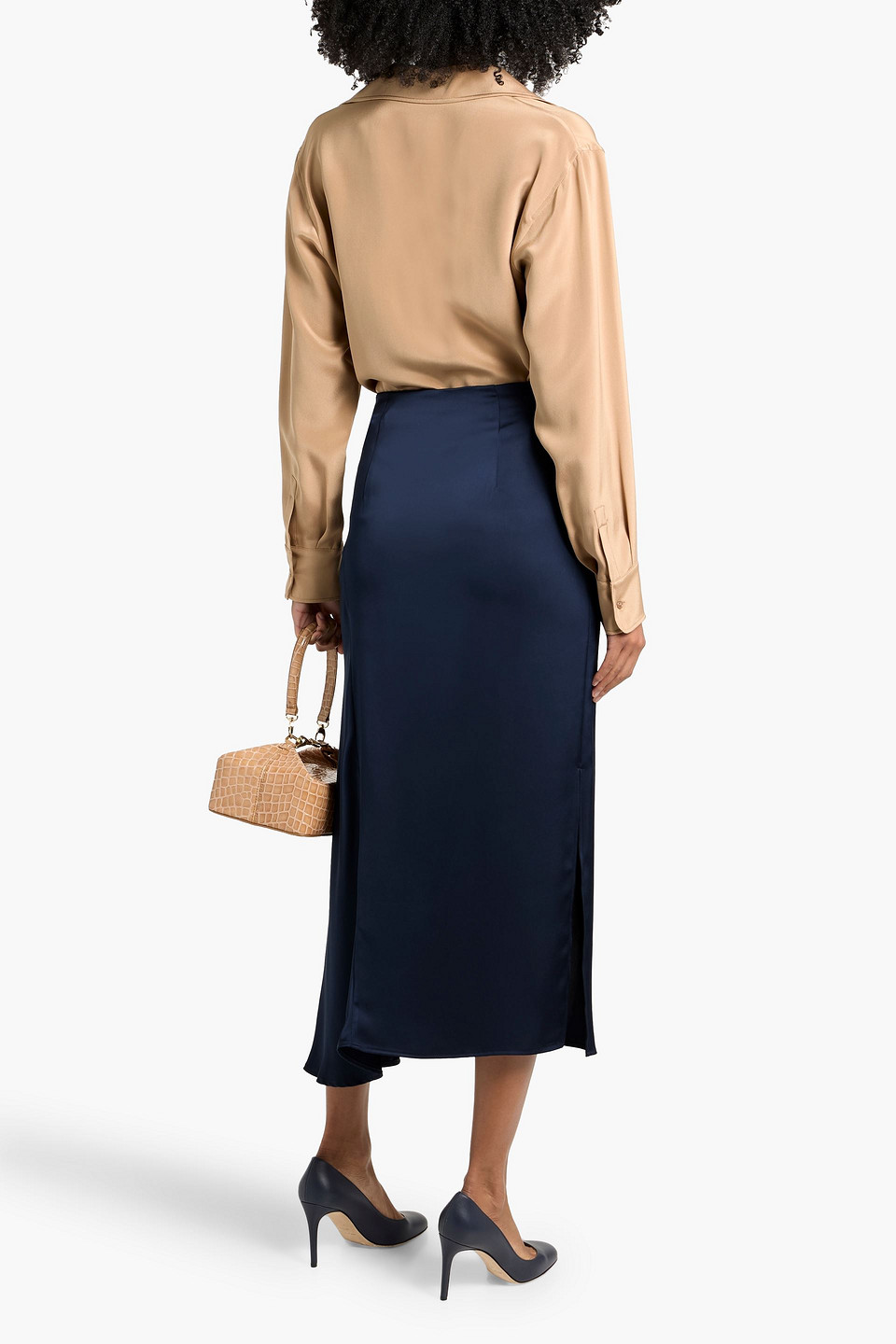 Weekend Max Mara Aia Satin Midi Skirt In Blue