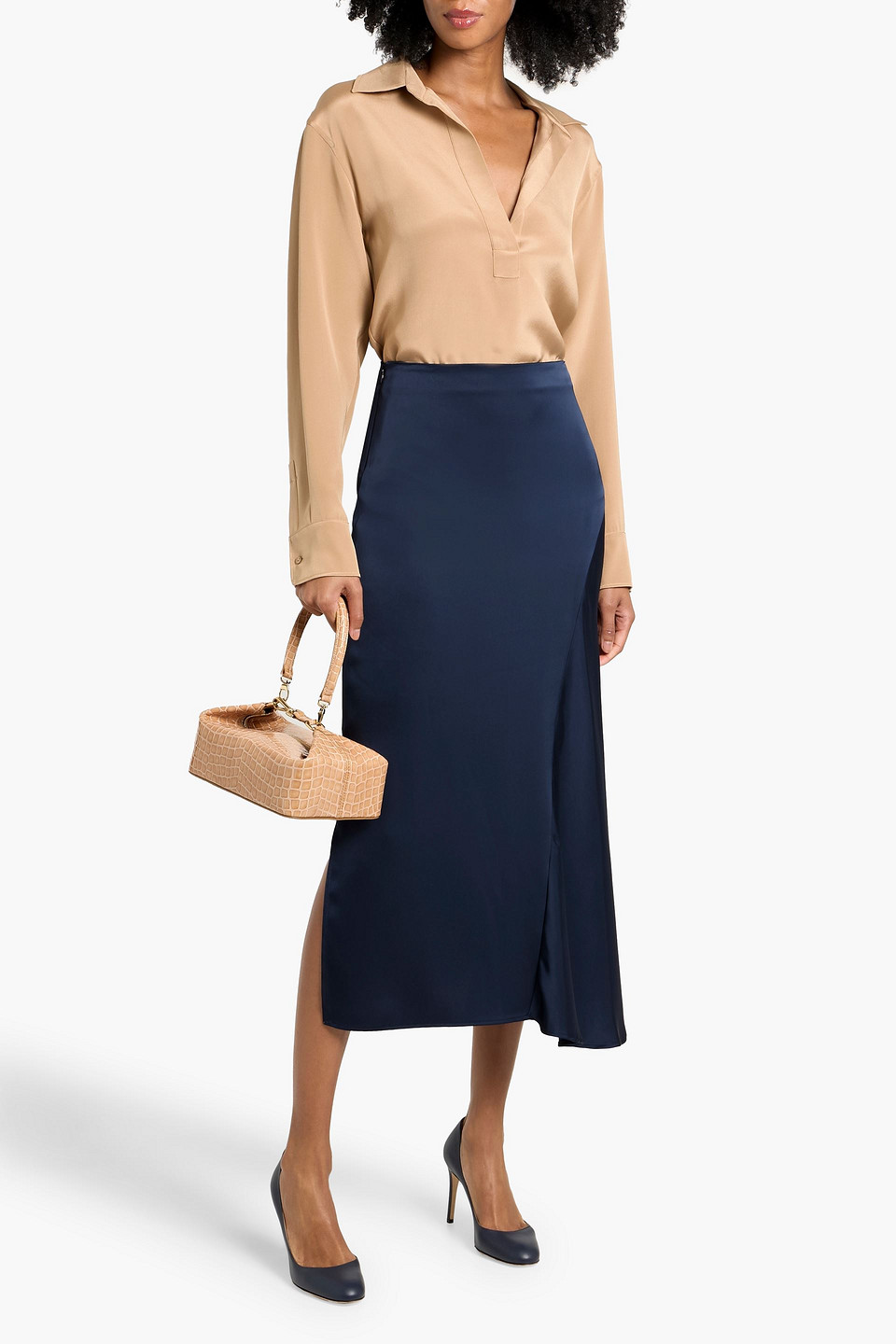 Weekend Max Mara Aia Satin Midi Skirt In Blue