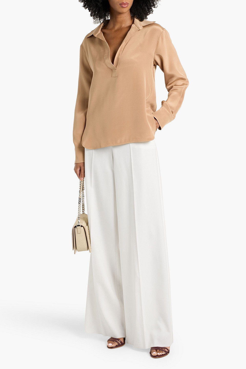 Max Mara Zanzero Silk Crepe De Chine Blouse In Brown