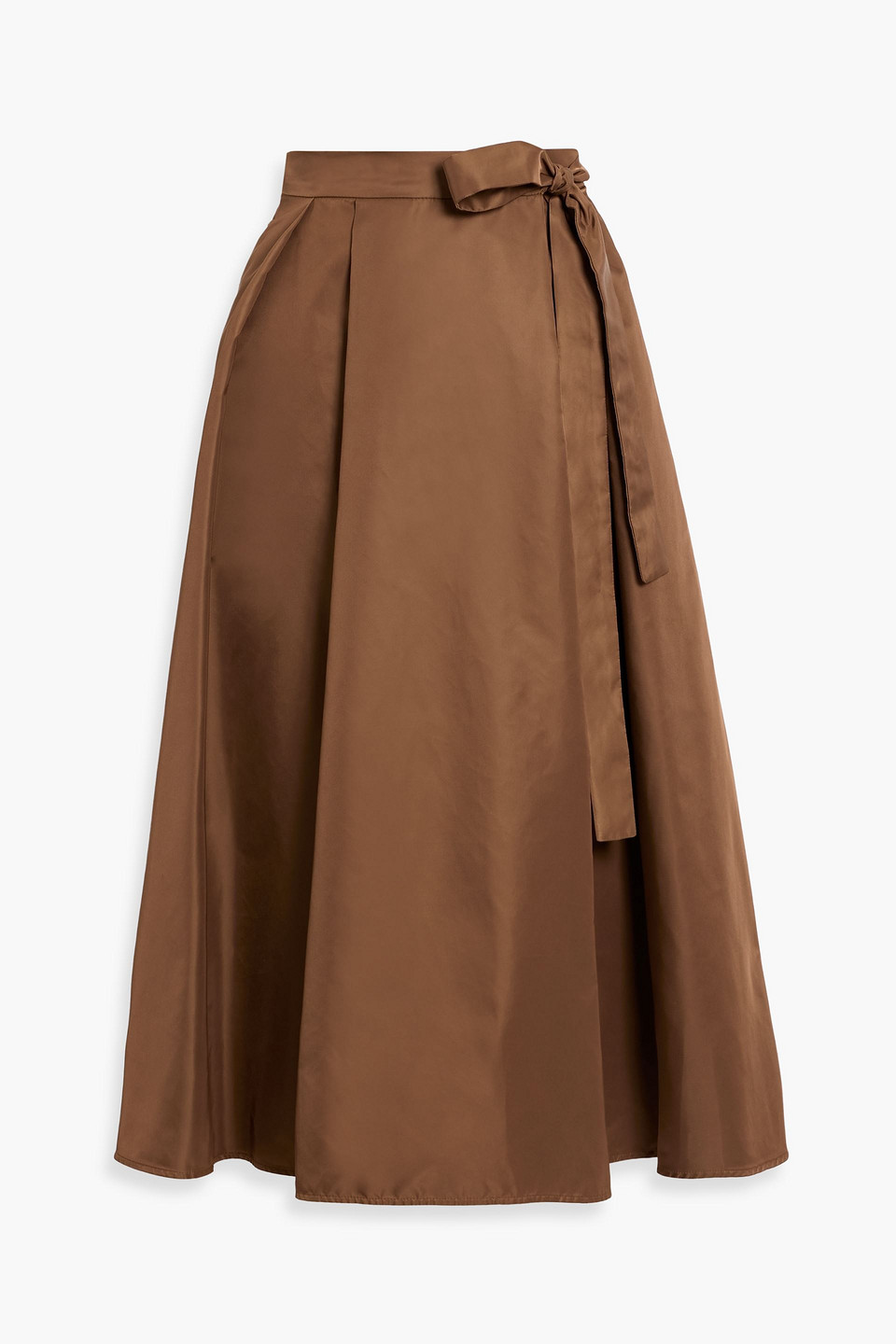 Weekend Max Mara Tema Pleated Taffeta Midi Wrap Skirt In Brown