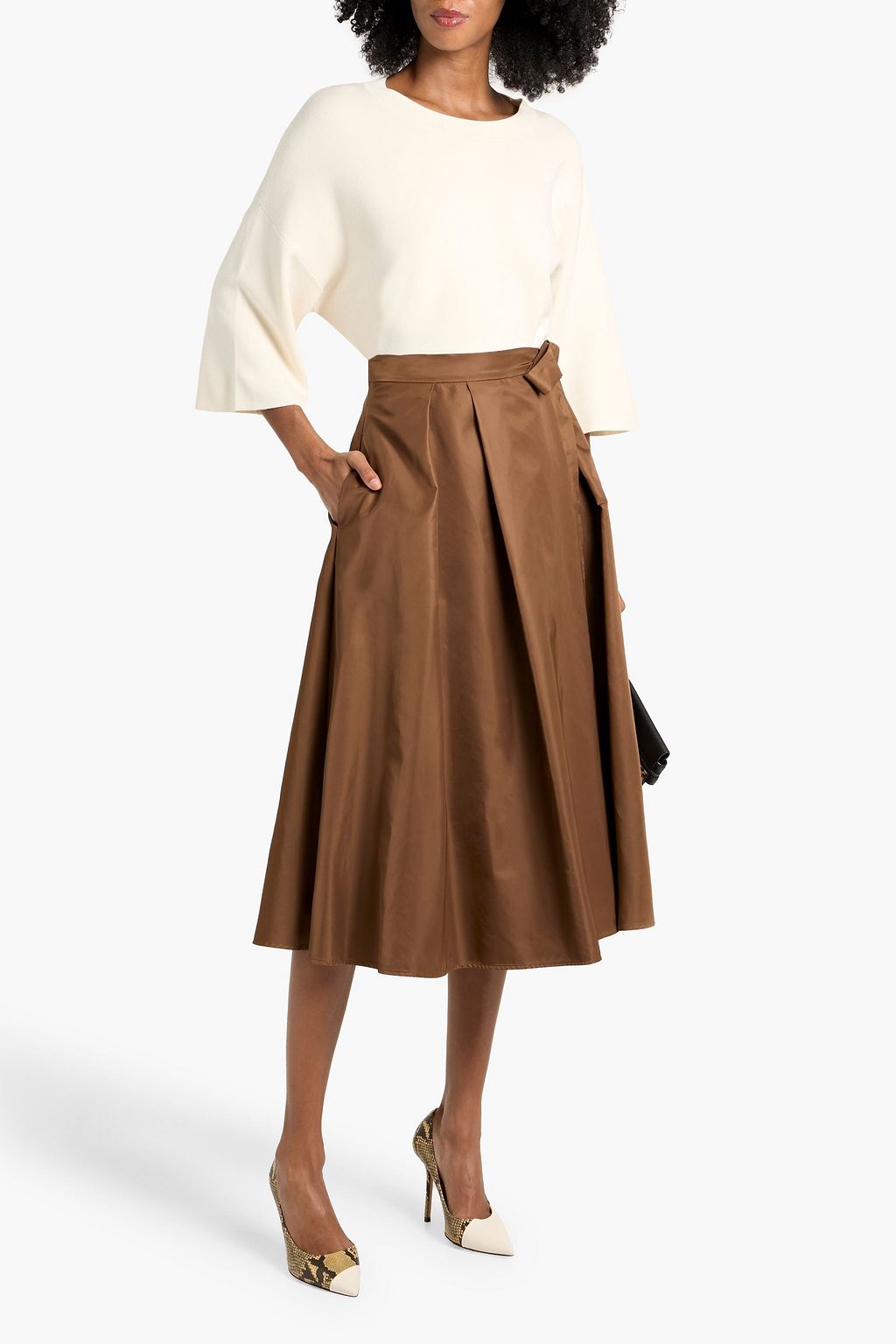 WEEKEND MAX MARA Tema pleated taffeta midi wrap skirt
