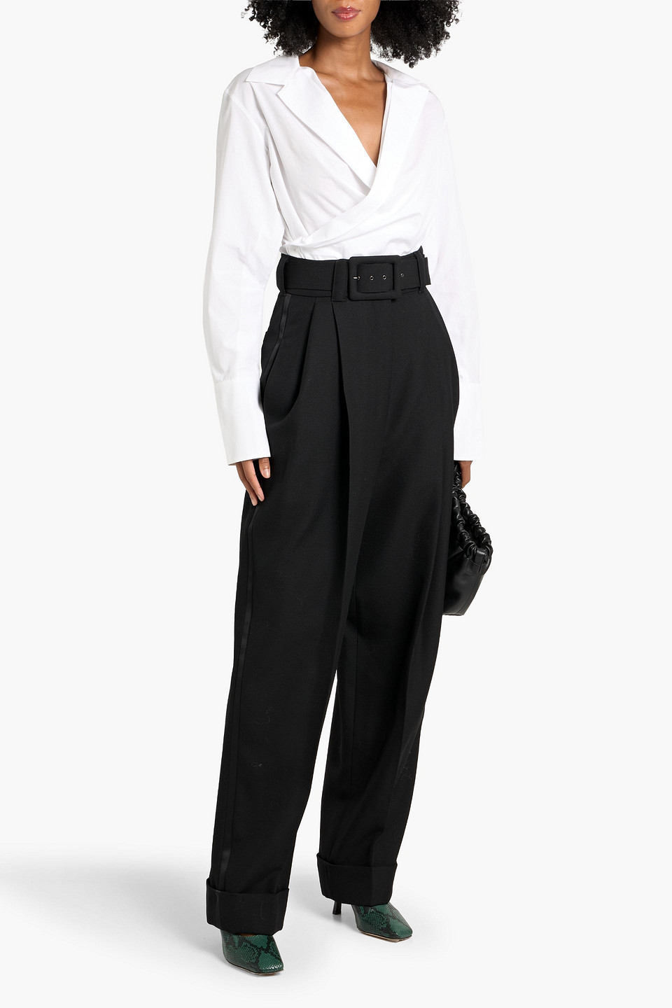 Max Mara Street Belted Wool Tapered Pants In Multi