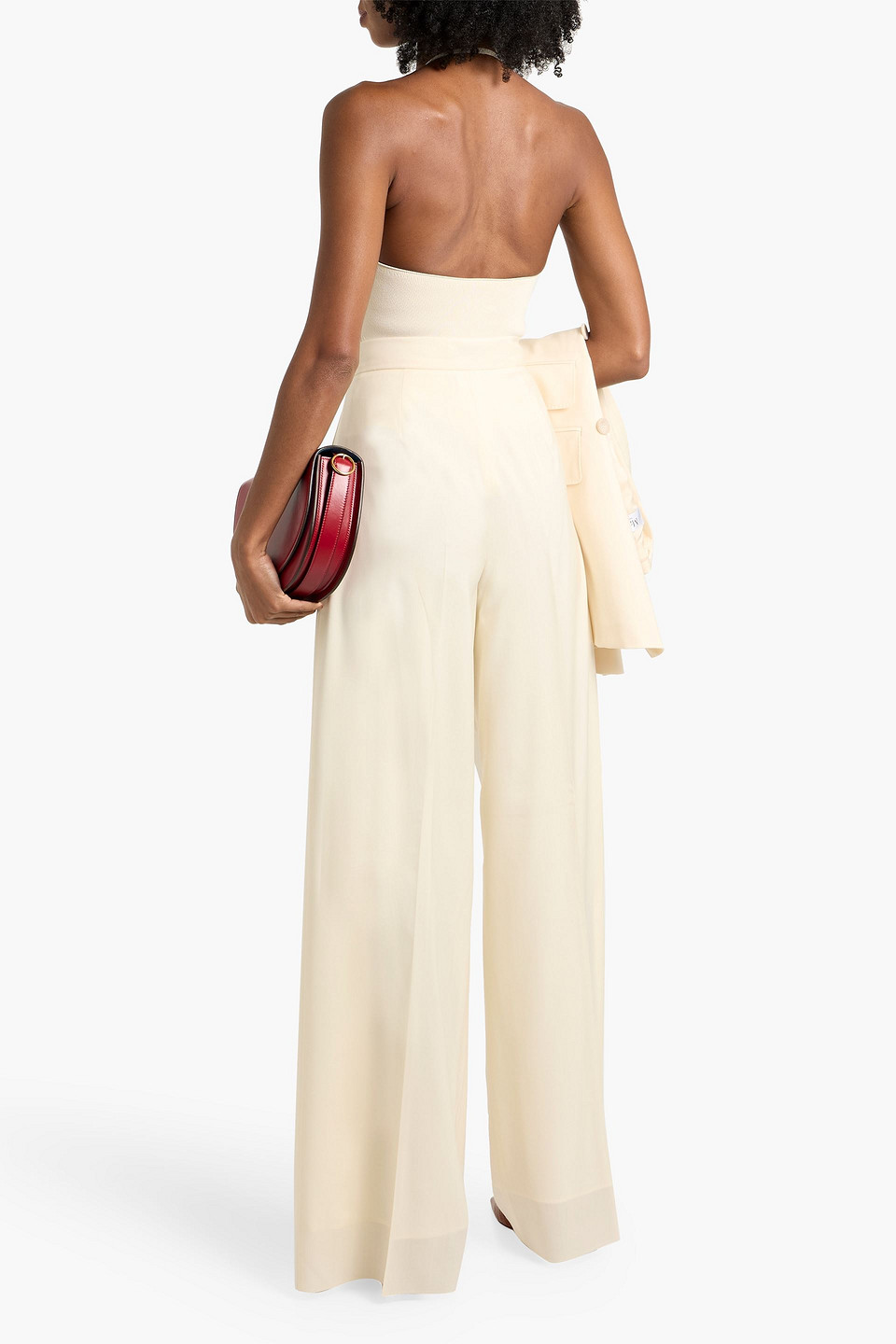 Max Mara Piombo Wool-crepe Wide-leg Pants In Neutral