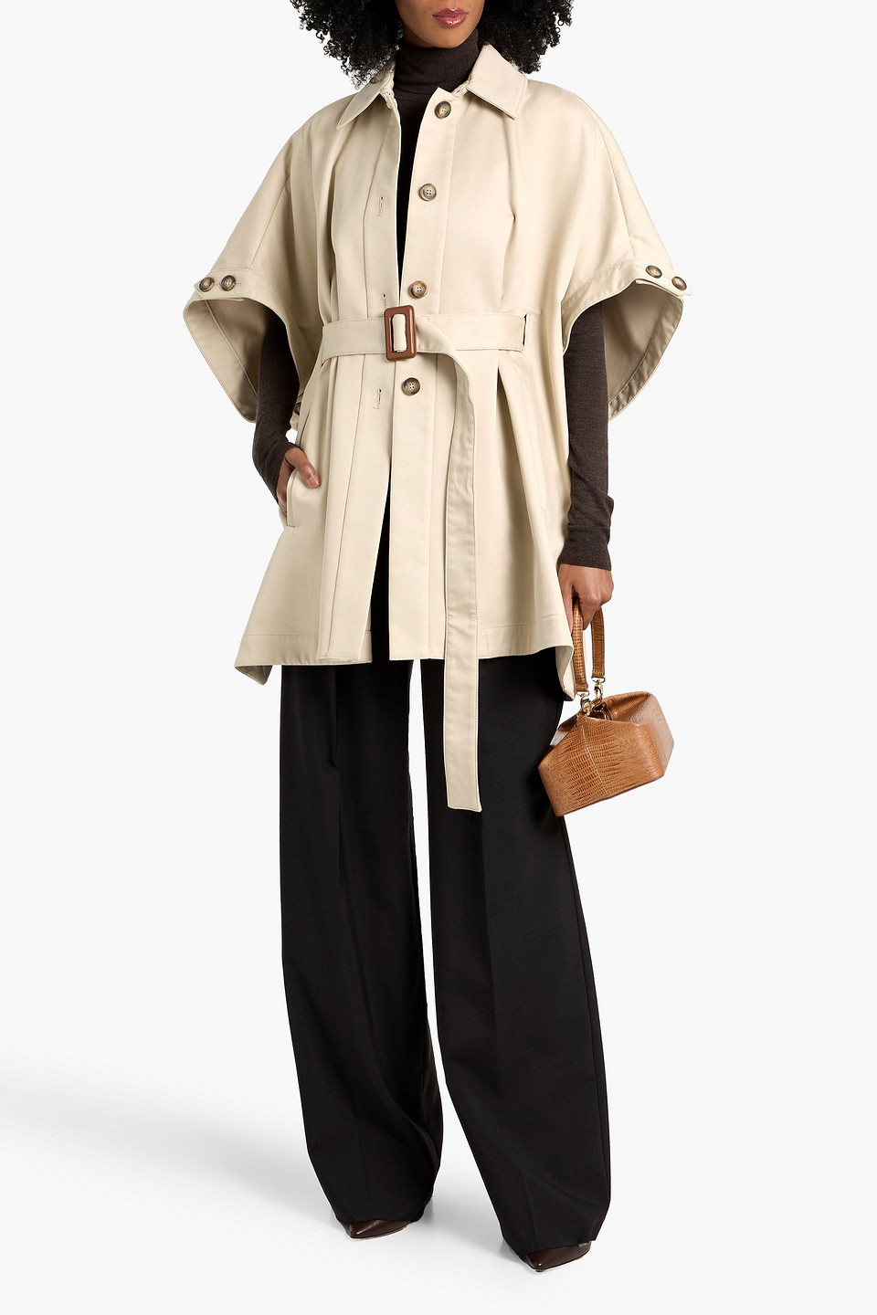 Max Mara Agape Belted Cotton-twill Jacket In Neutral