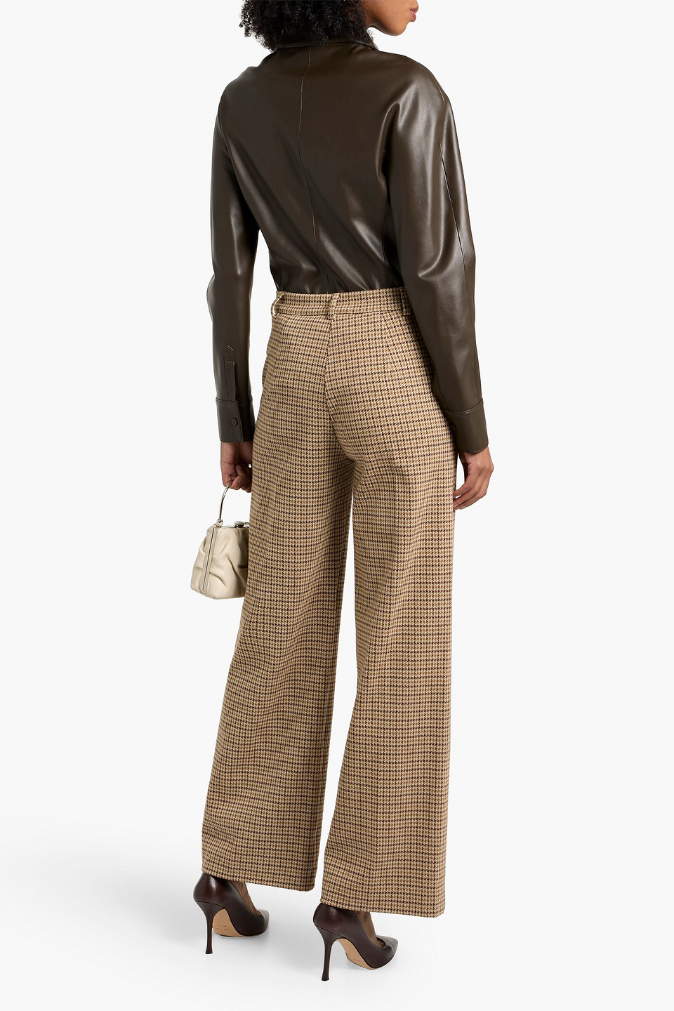 Weekend Max Mara Panetto Houndstooth Jersey Wide-leg Pants In Brown