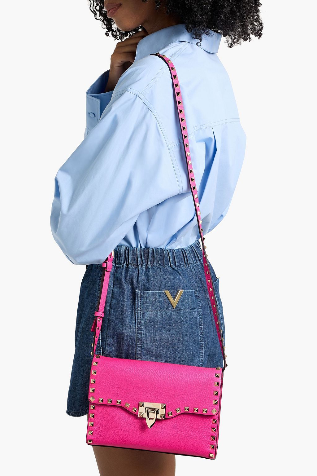 VALENTINO GARAVANI Rockstud pebbled-leather shoulder bag