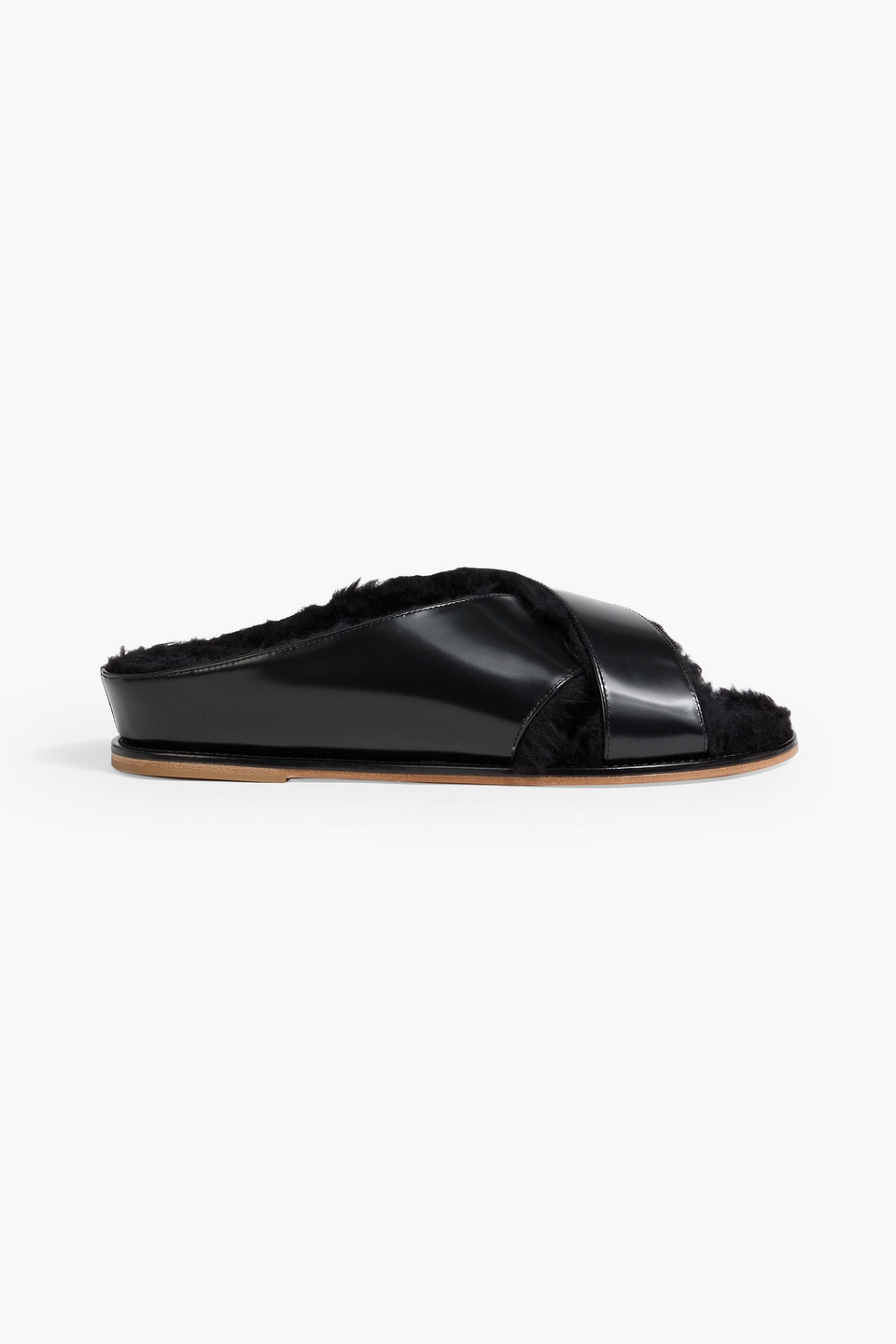Gabriela Hearst Ellington Plush-lined Glossed-leather Slides In Black