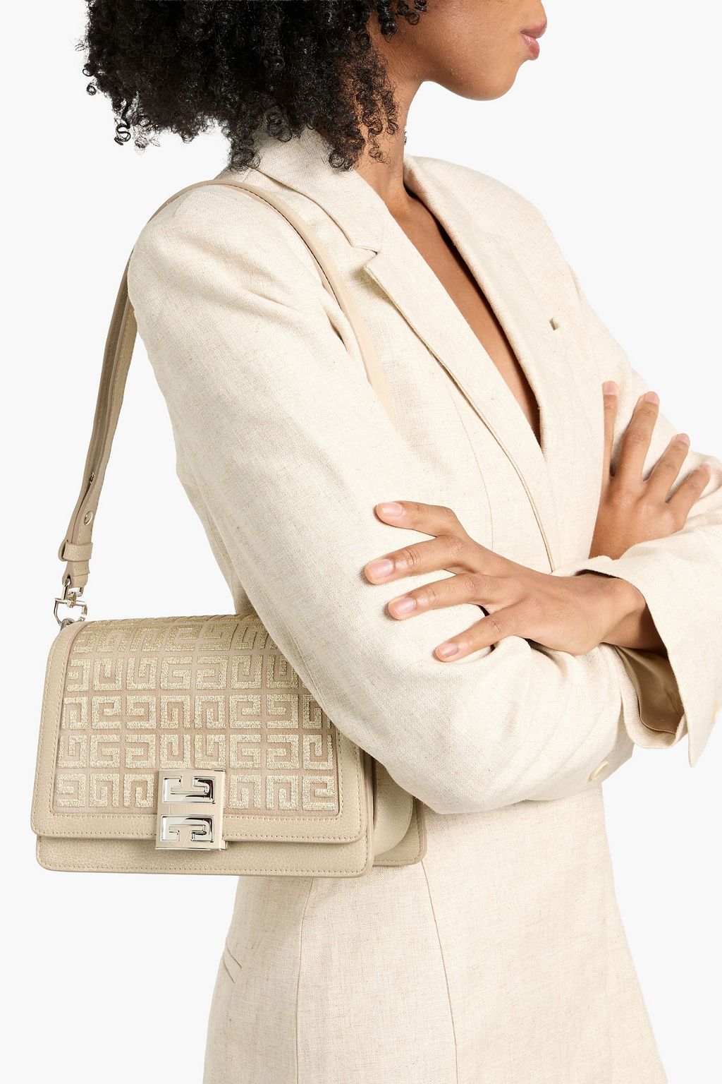 GIVENCHY 4G embroidered canvas and pebbled-leather shoulder bag