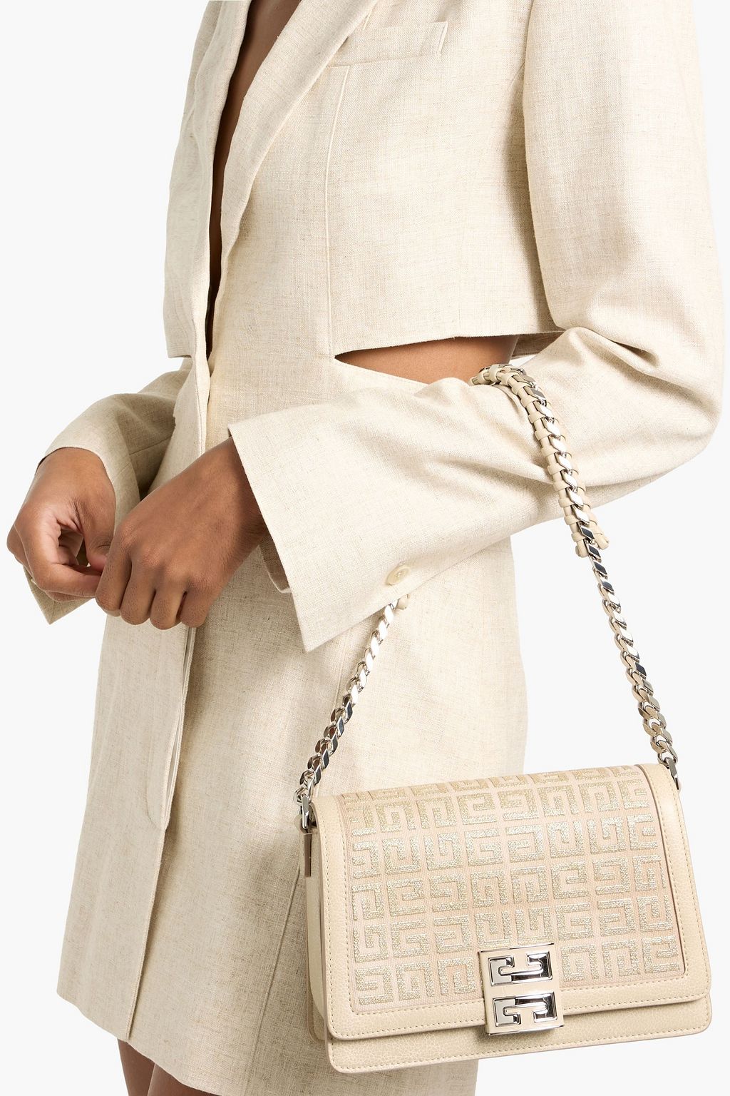 GIVENCHY 4G embroidered canvas and pebbled-leather shoulder bag
