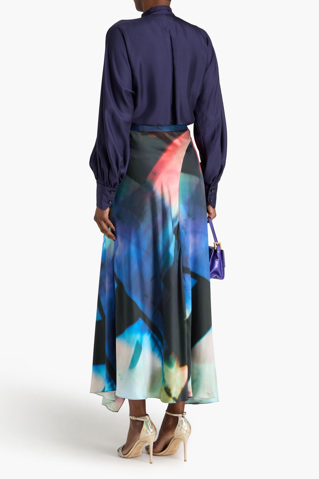 ROKSANDA تنورة طويلة من الساتان مزينة بطبعات