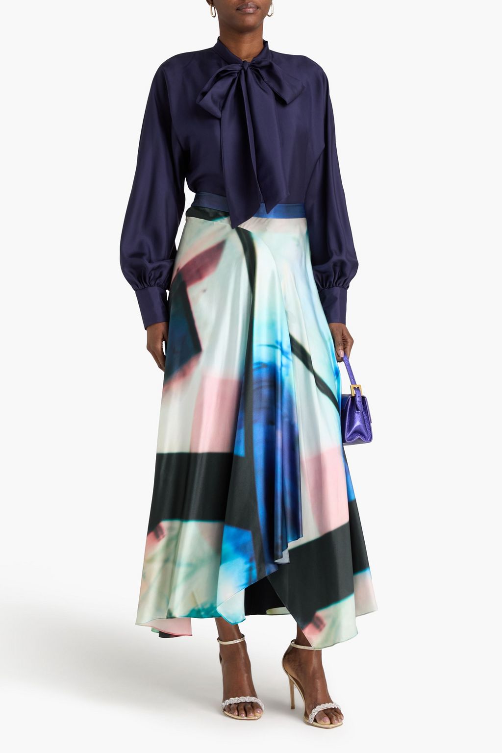 ROKSANDA تنورة طويلة من الساتان مزينة بطبعات