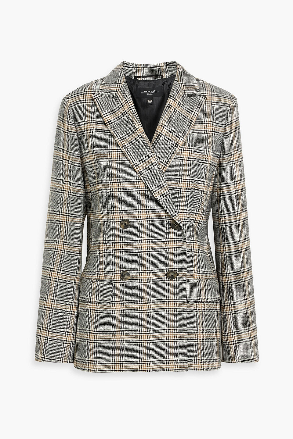 Weekend Max Mara Rivolo Double-breasted Checked Wool-tweed Blazer In Black