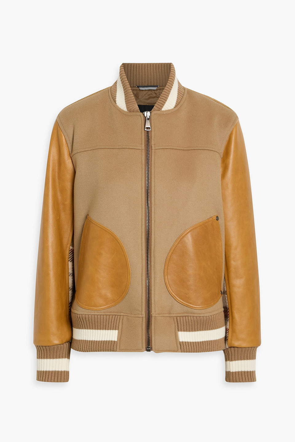 Weekend Max Mara Nerone Leather, Wool-felt And Tweed Bomber Jacket In Brown
