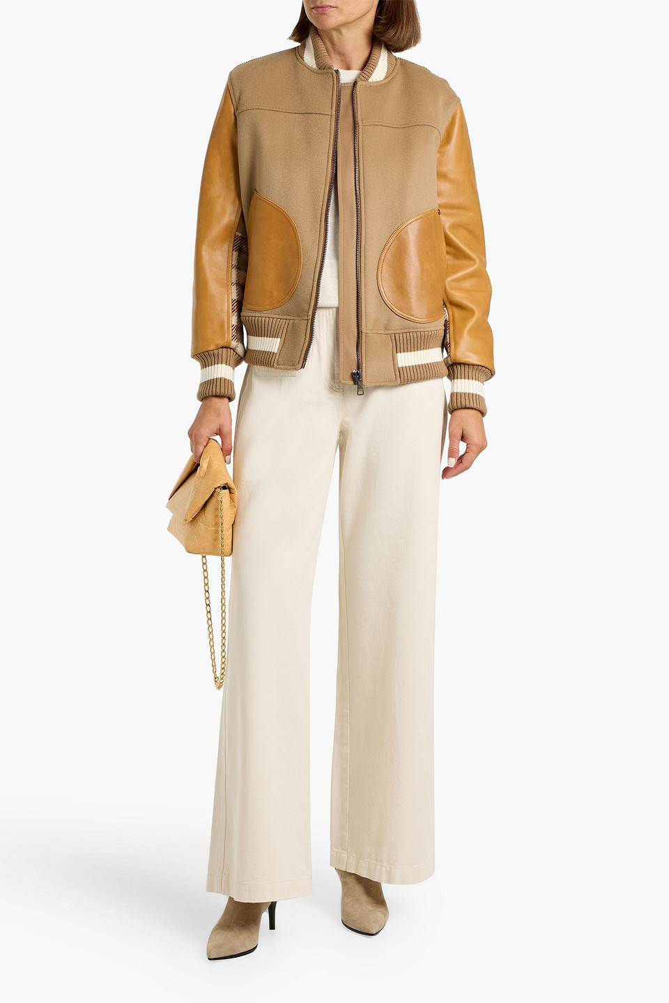 Weekend Max Mara Nerone Leather, Wool-felt And Tweed Bomber Jacket In Multi