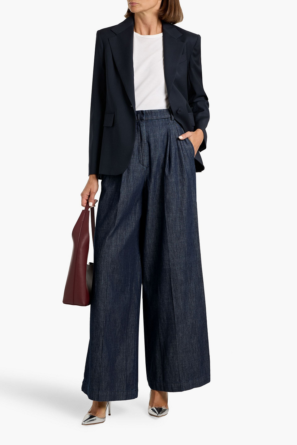 Weekend Max Mara Fuxia Pleated High-rise Wide-leg Jeans In Blue