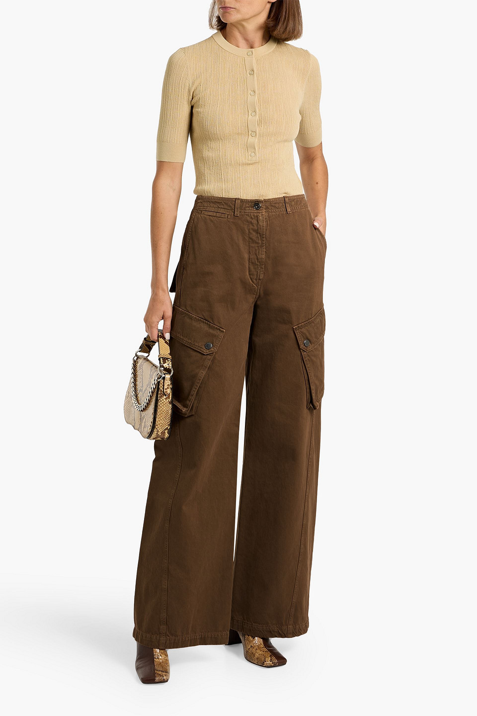 Weekend Max Mara Elvy Cotton-twill Wide-leg Cargo Pants In Brown