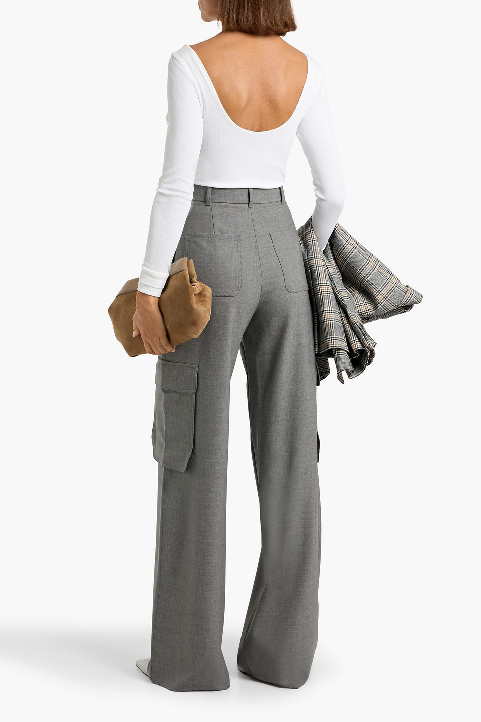 Max Mara Ghiera Wool-blend Wide-leg Cargo Pants In Gray