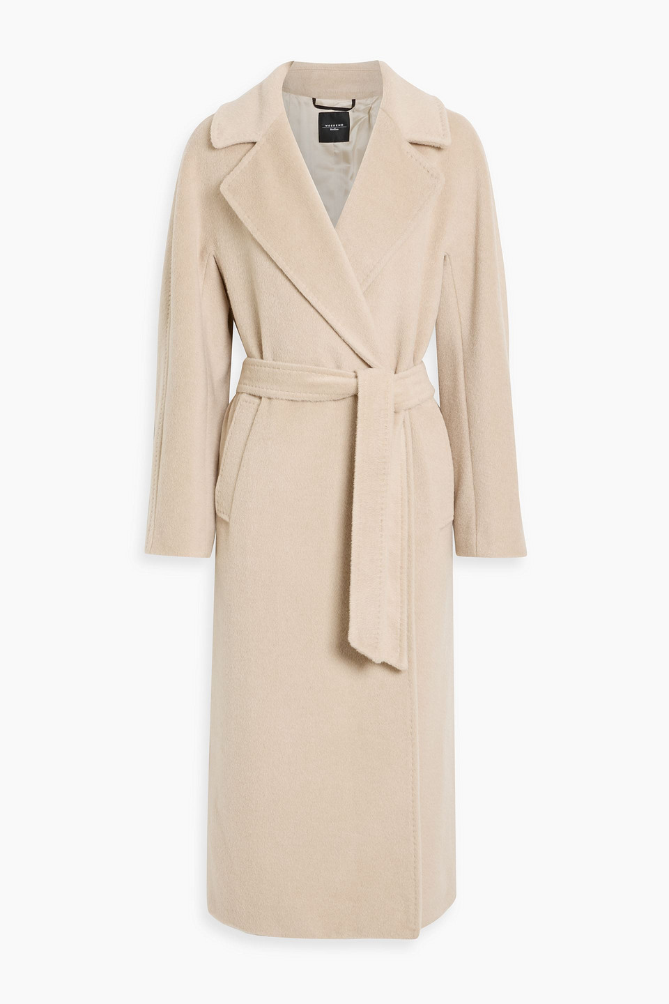 Weekend Max Mara Tempera Belted Brushed-felt Coat In Gray