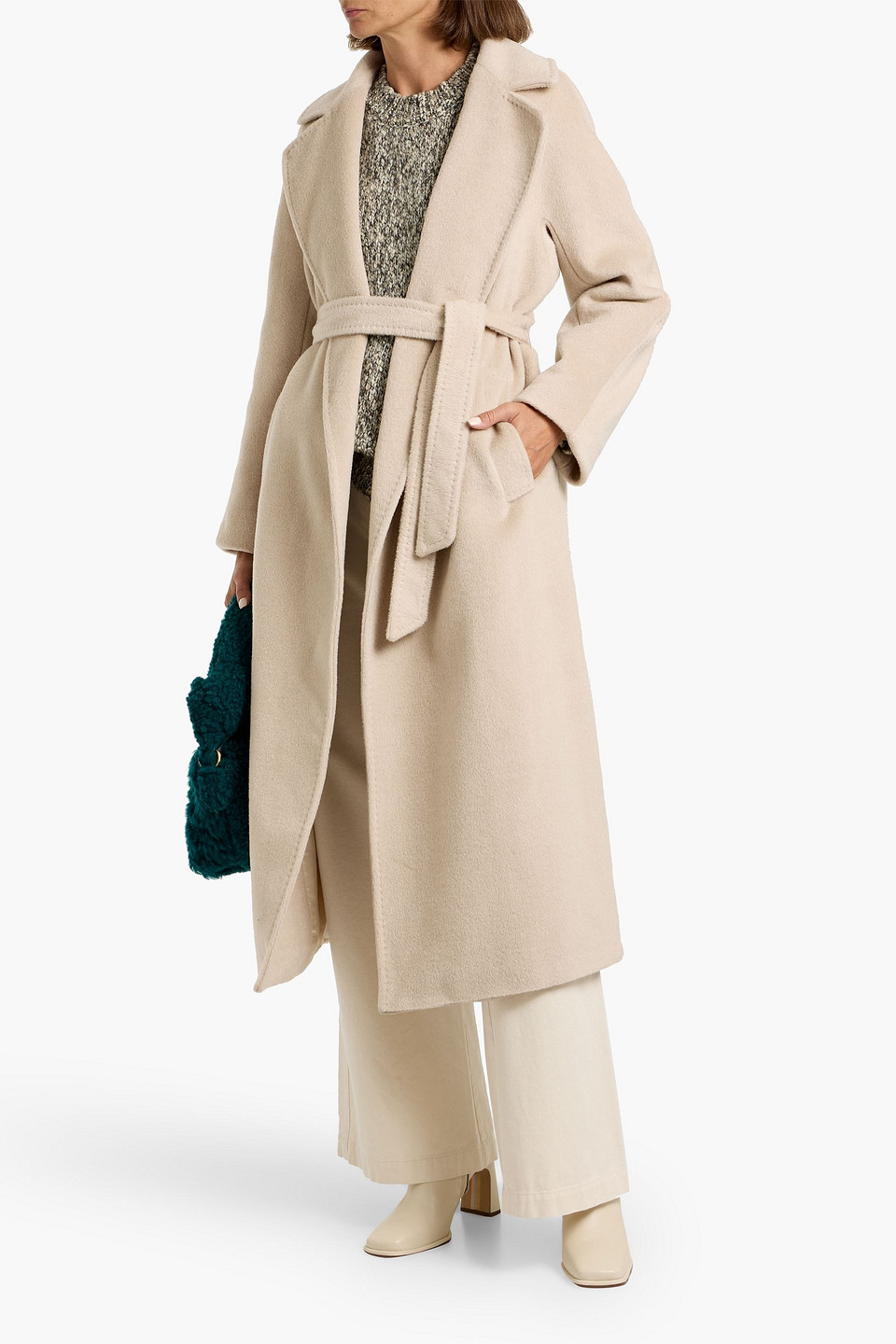 Weekend Max Mara Tempera Belted Brushed-felt Coat In Gray