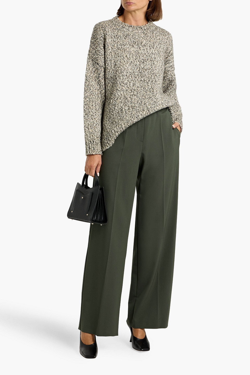Weekend Max Mara Petra Twill Wide-leg Pants In Green