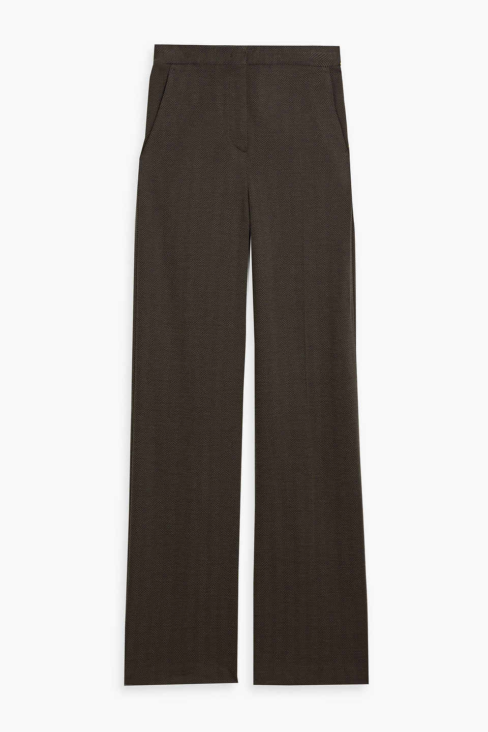 Max Mara Angora Herringbone Wool-blend Wide-leg Pants In Green