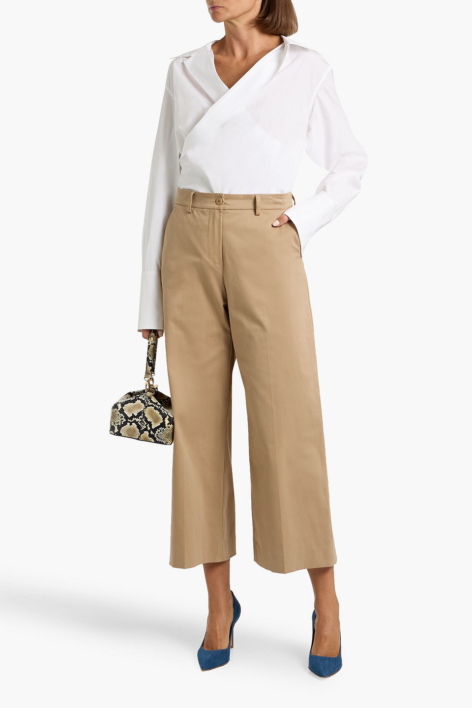 Weekend Max Mara Urial Cropped Cotton-blend Sateen Wide-leg Pants In Sand