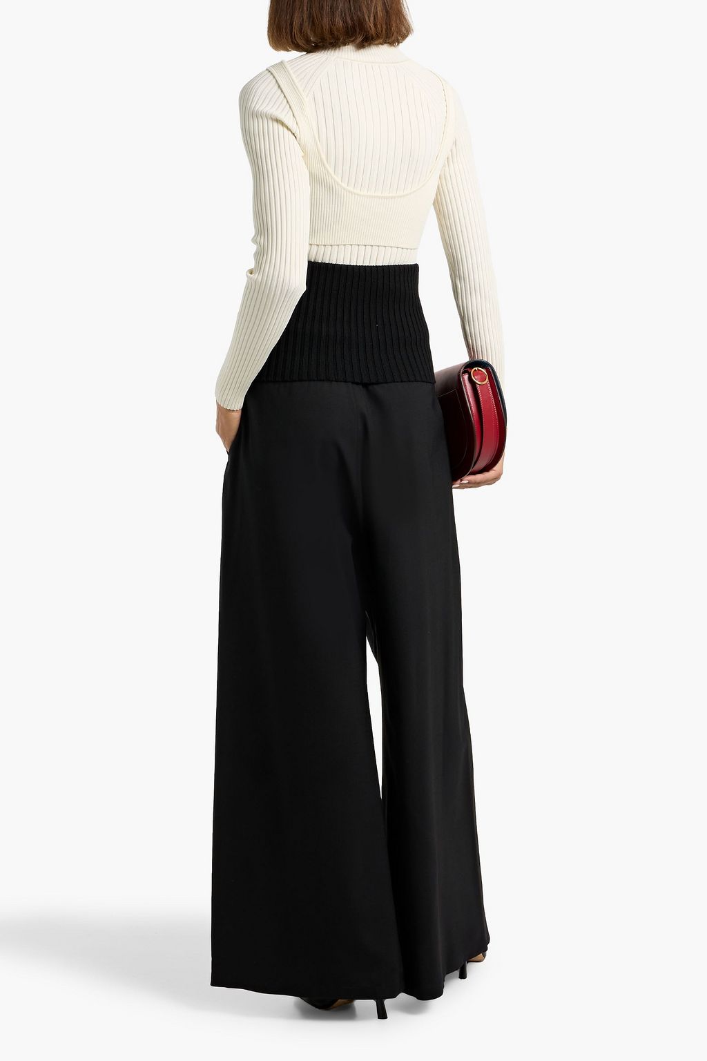 MAX MARA Ribbed wool-blend and crepe wide-leg pants