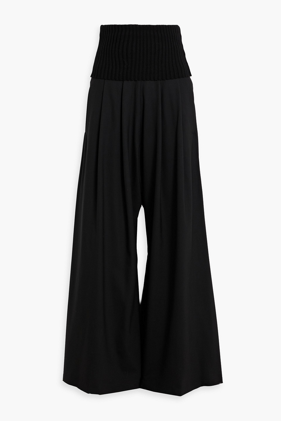 Max Mara Ribbed Wool Blend And Crepe Wide-leg Pants In Black