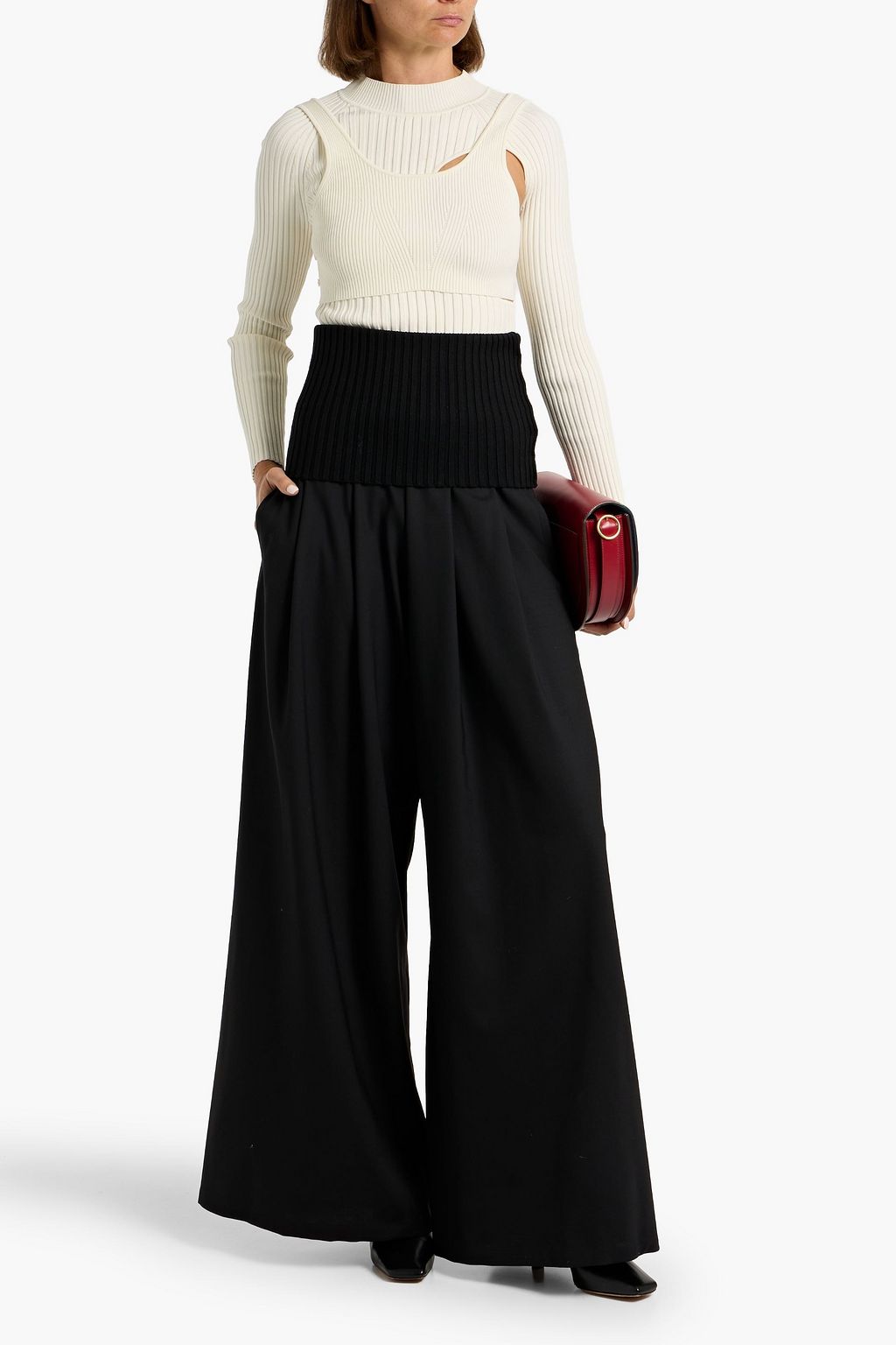 MAX MARA Ribbed wool-blend and crepe wide-leg pants