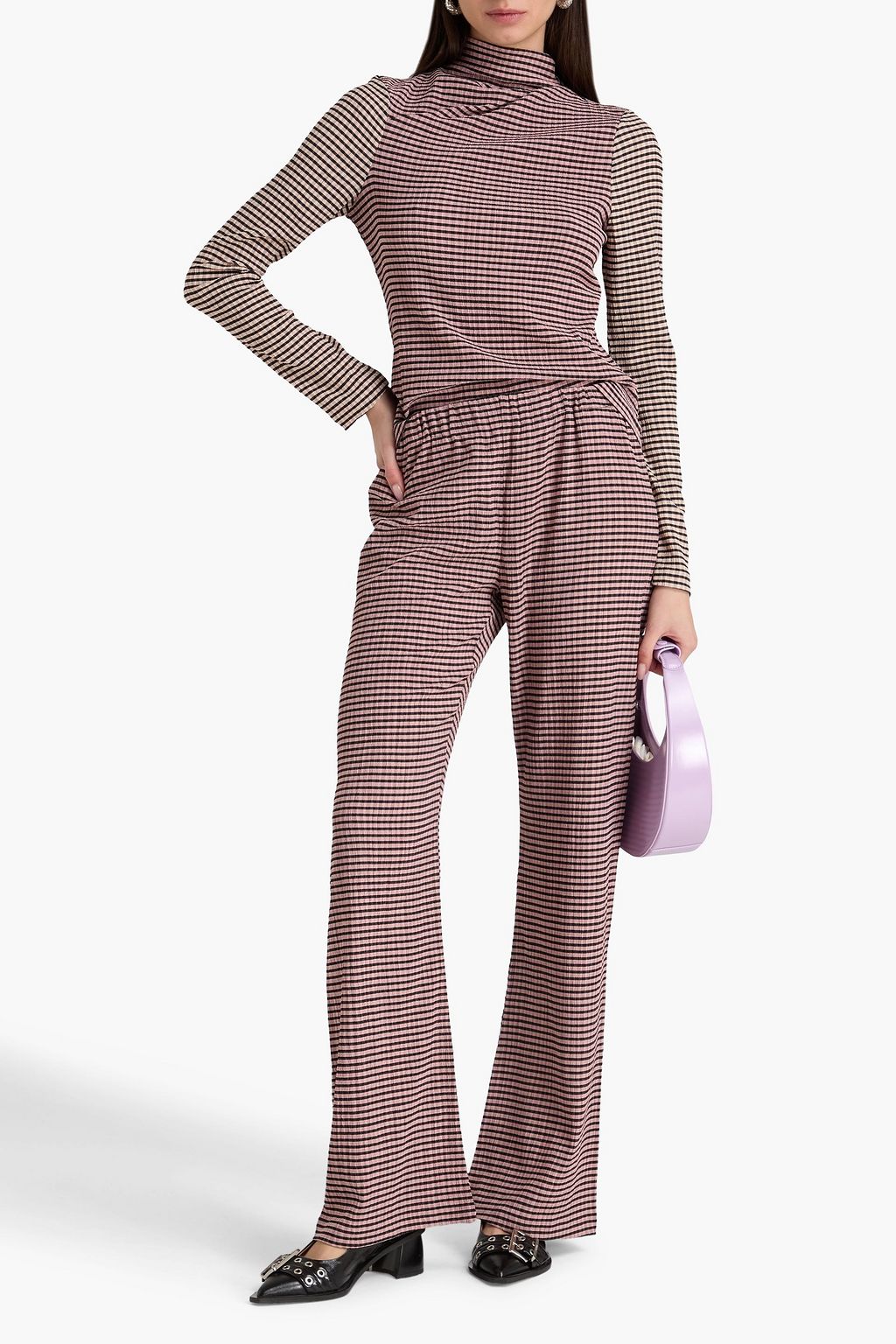 STINE GOYA シアサッカー タートルネックトップス ストライプ